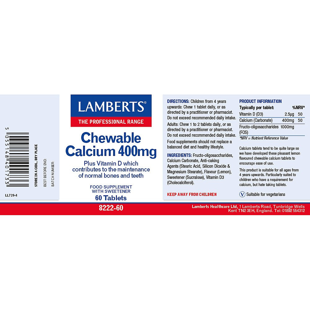 LAMBERTS Chewable Calcium 400mg (Lemon flavor)