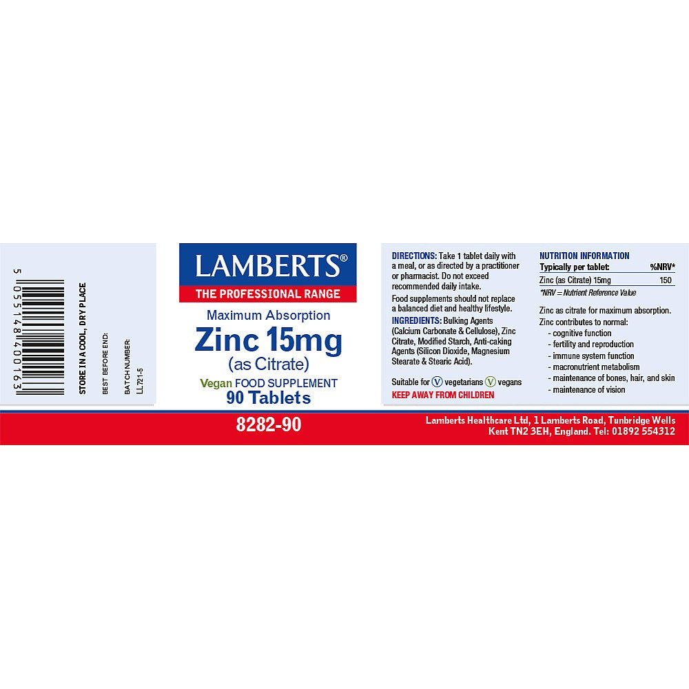 LAMBERTS Zinc 15mg (as Citrate)