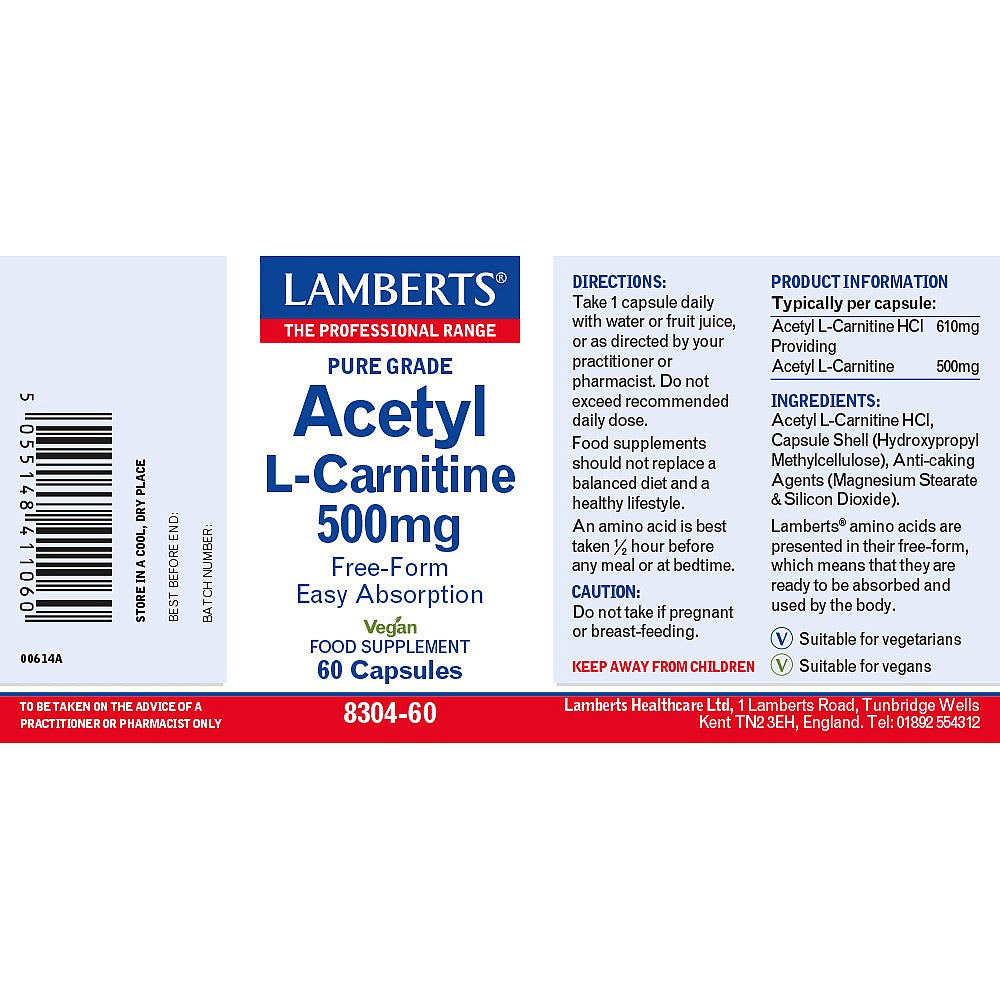 LAMBERTS ACETYL L-CARNITINE 500mg