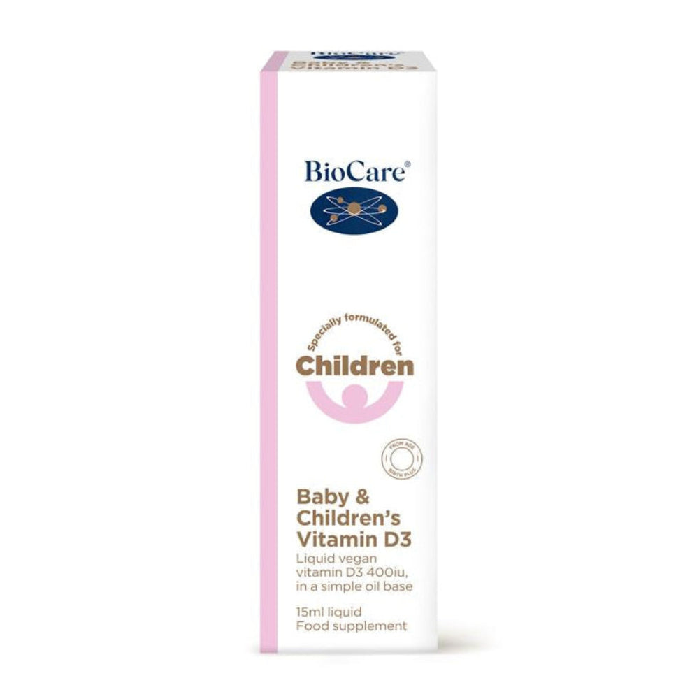 BioCare Children's Vitamin D3 supplement packaging on a white background