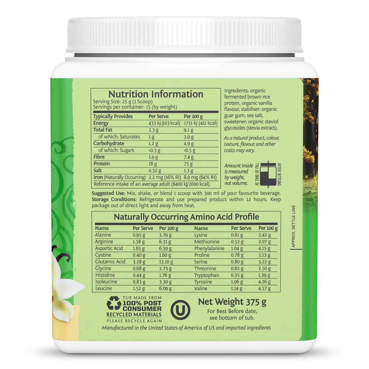 Sunwarrior Classic Organic Protein Vanilla