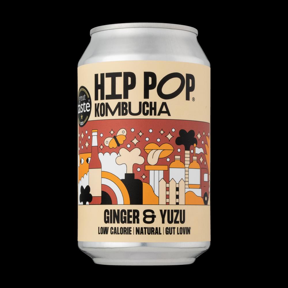 Hip Pop Kombucha Ginger & Yuzu 330 ml (case of 12 cans)