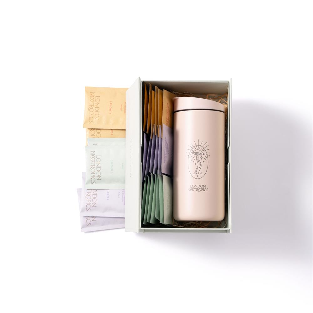 London Nootropics Gift Box: Pink MiiR Travel Cup + 18 sachets
