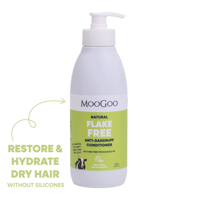 Moogoo Flake Free Anti-Dandruff Conditioner bottle on a white background