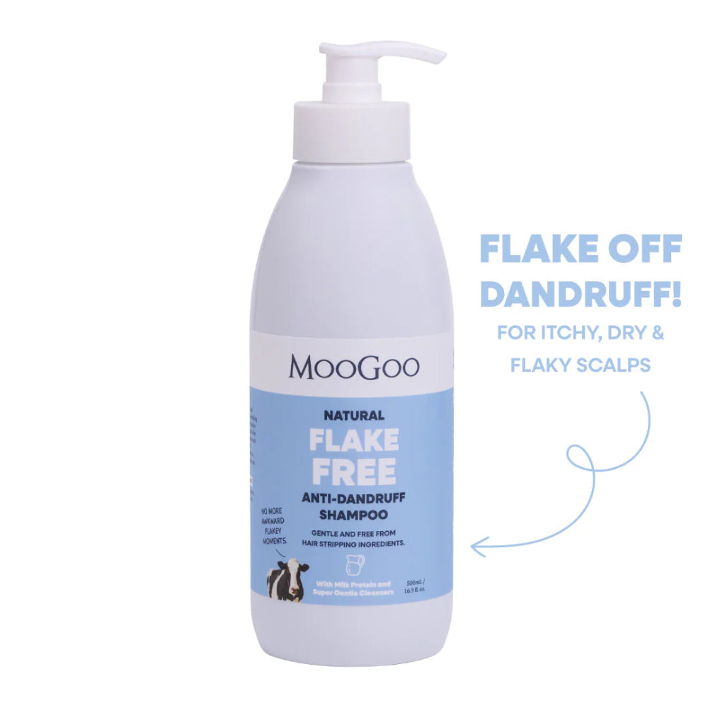Moogoo Flake Free Anti-Dandruff Shampoo bottle on a white background