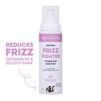 Moogoo Frizz Fighter hair mist bottle on a white background