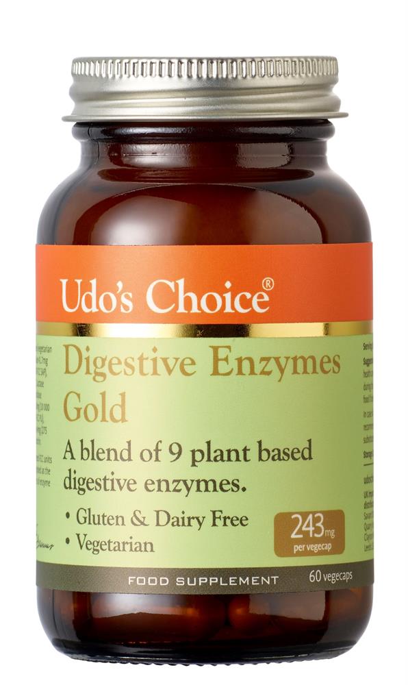 Udo's Choice Digestive Enzyme Gold contains 9 plant-based enzymes
