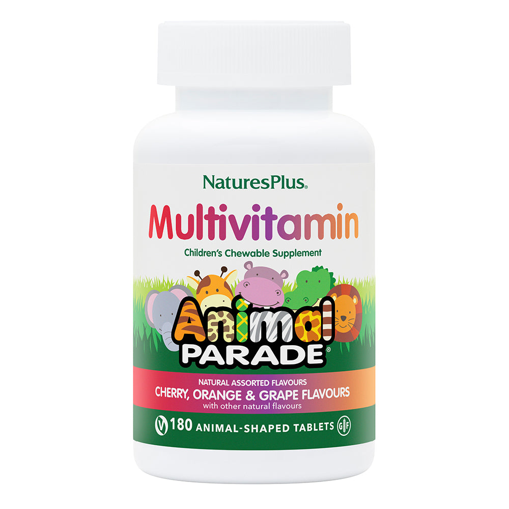 Nature's Plus Animal Parade SOL CHILDREN’S MULTIVITAMIN – Natural Assorted cherry, orange, grape – 180 chewable animal shaped tablets