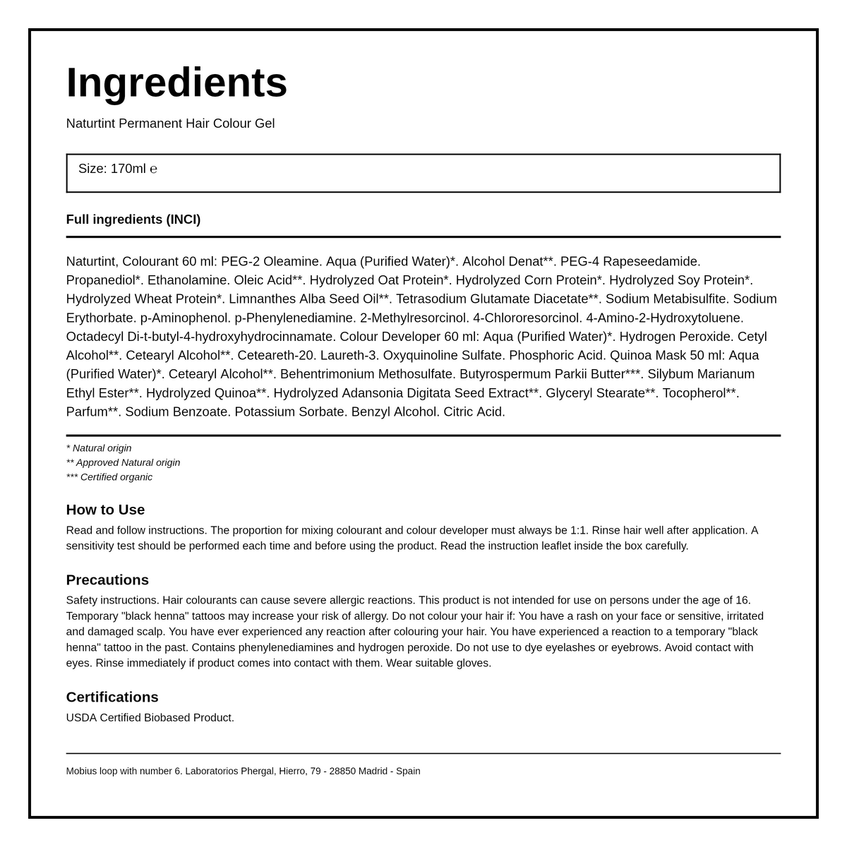 Naturtint Permanent Hair Colourant Golden Blonde 7G 170ml — ingredients (INCI) panel, generated from the pack