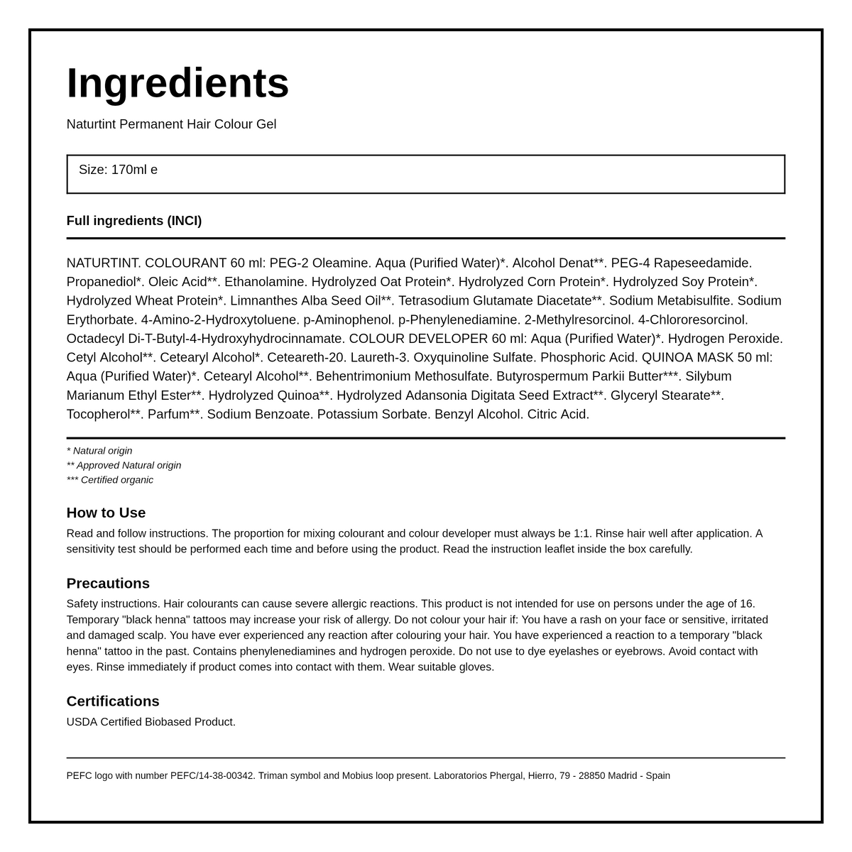 Naturtint Permanent Hair Colourant Copper Blonde 8C 170ml — ingredients (INCI) panel, generated from the pack