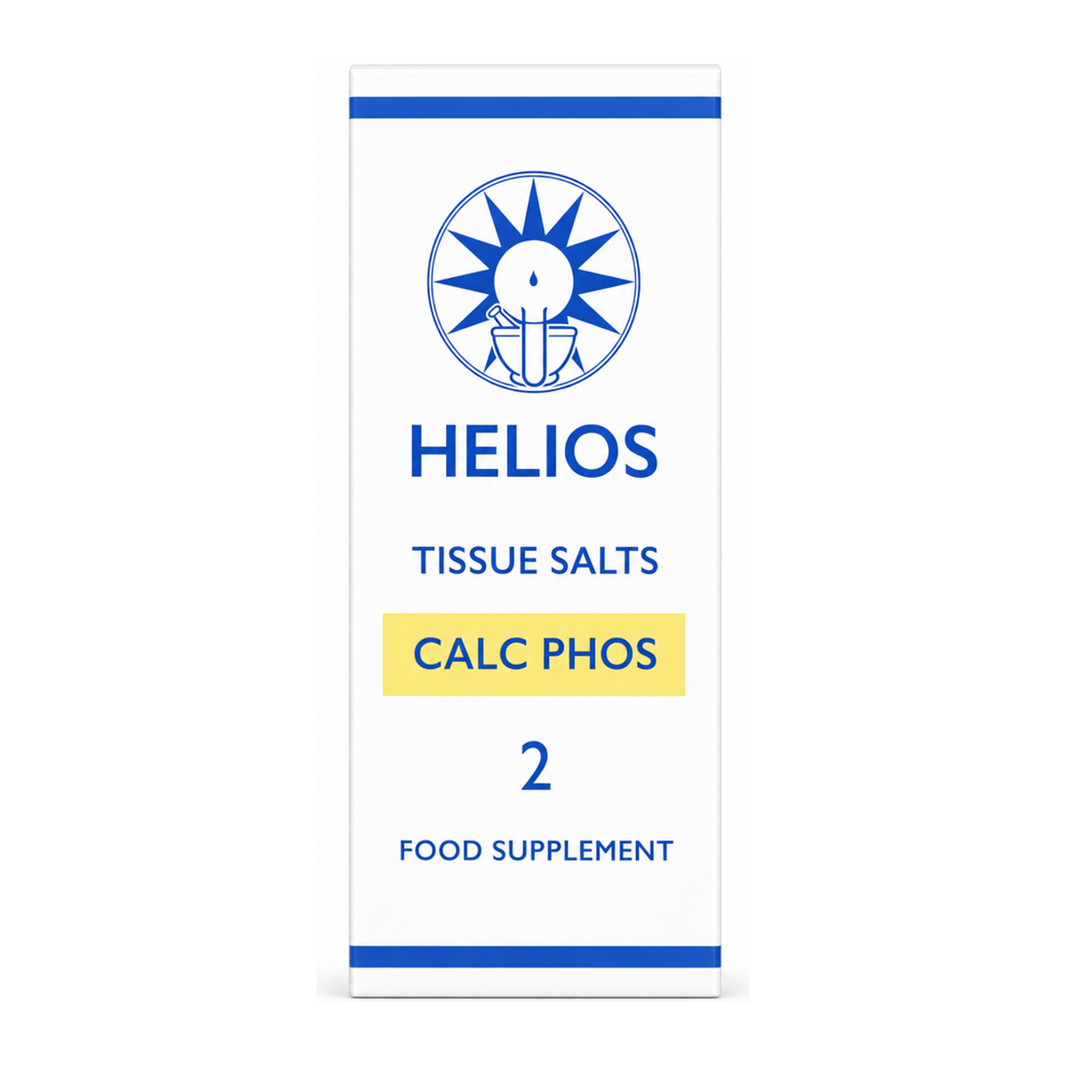 Helios Tissue Salt No.2 Calc Phos by Helios Natural Remedies — front view showing product label and branding, studio product photo on white background