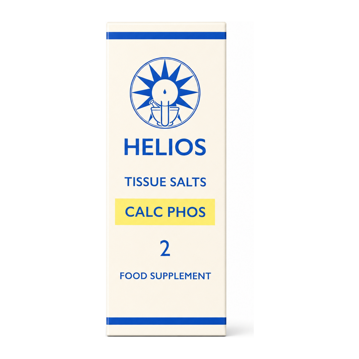 Helios Tissue Salt No.2 Calc Phos by Helios Natural Remedies — front view showing product label and branding, studio product photo on white background