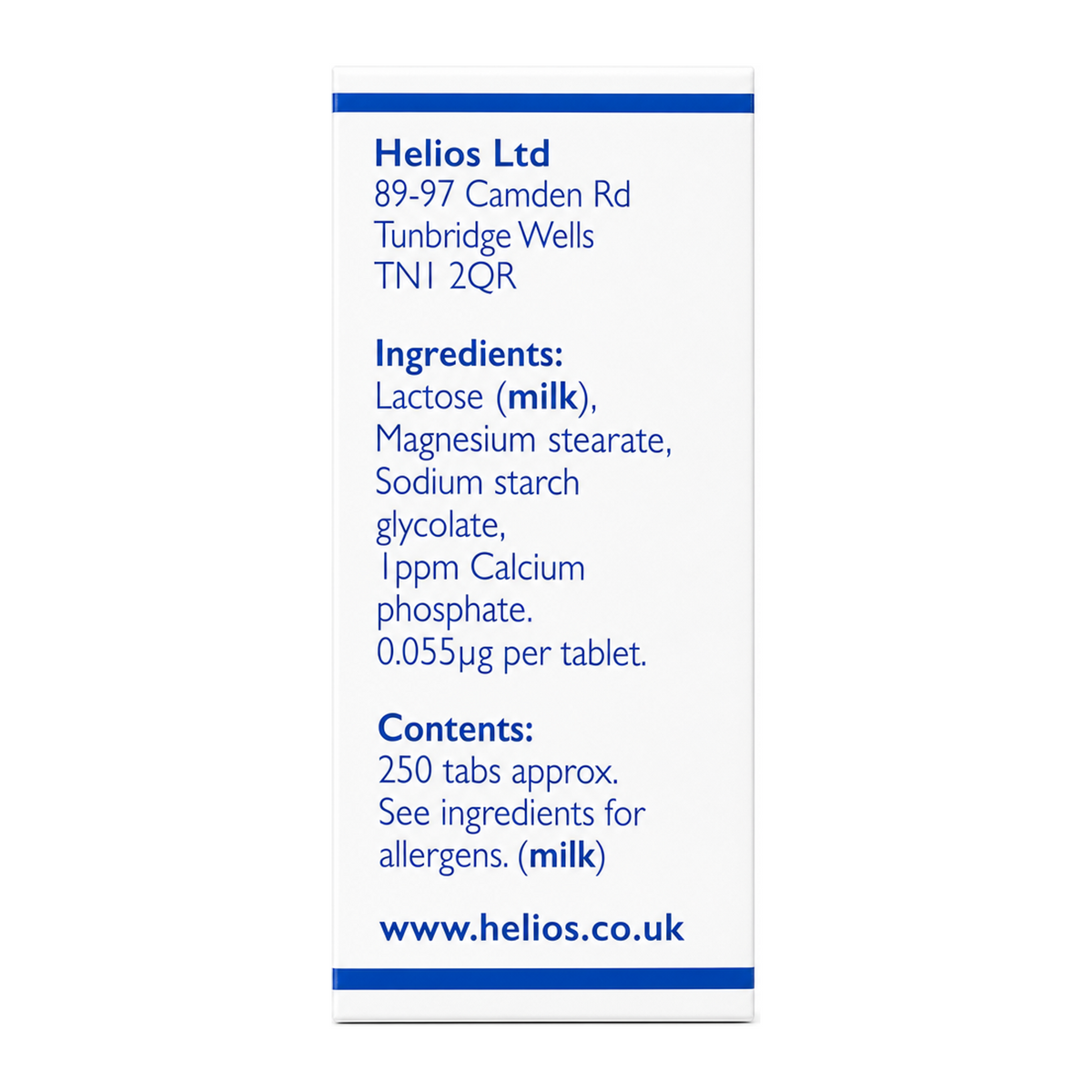Helios Tissue Salt No.2 Calc Phos by Helios Natural Remedies — ingredients side panel, studio product photo on white background