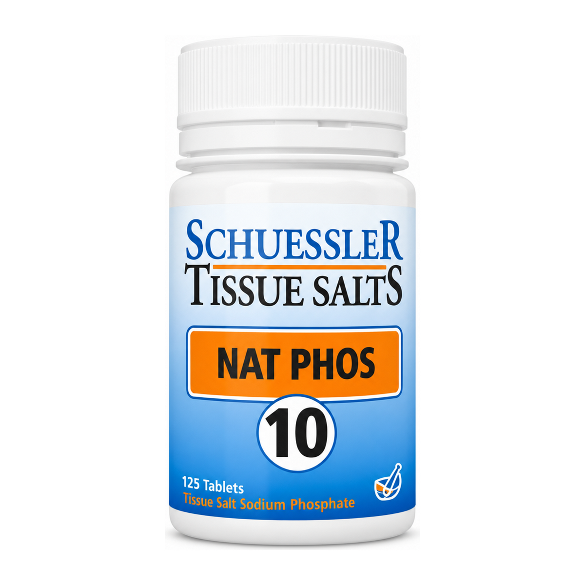 Schuessler No 10 Nat Phos Tissue Salts 125 Tabs by Schuessler Natural Remedies — front view showing product label and branding, studio product photo on white background