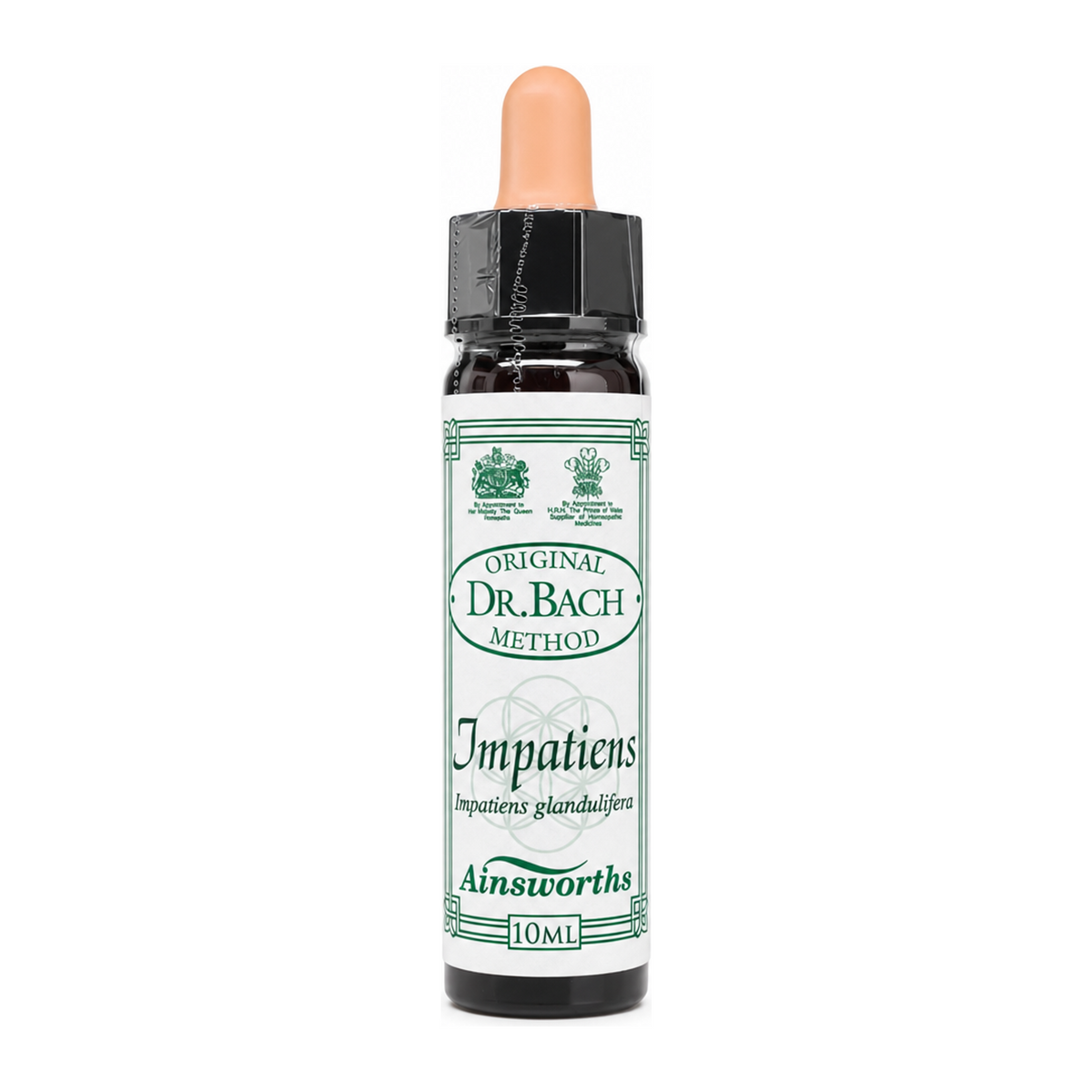 Dr Bach Impatiens Bach Flower Remedy by Ainsworths Natural Remedies — front view showing product label and branding, studio product photo on white background