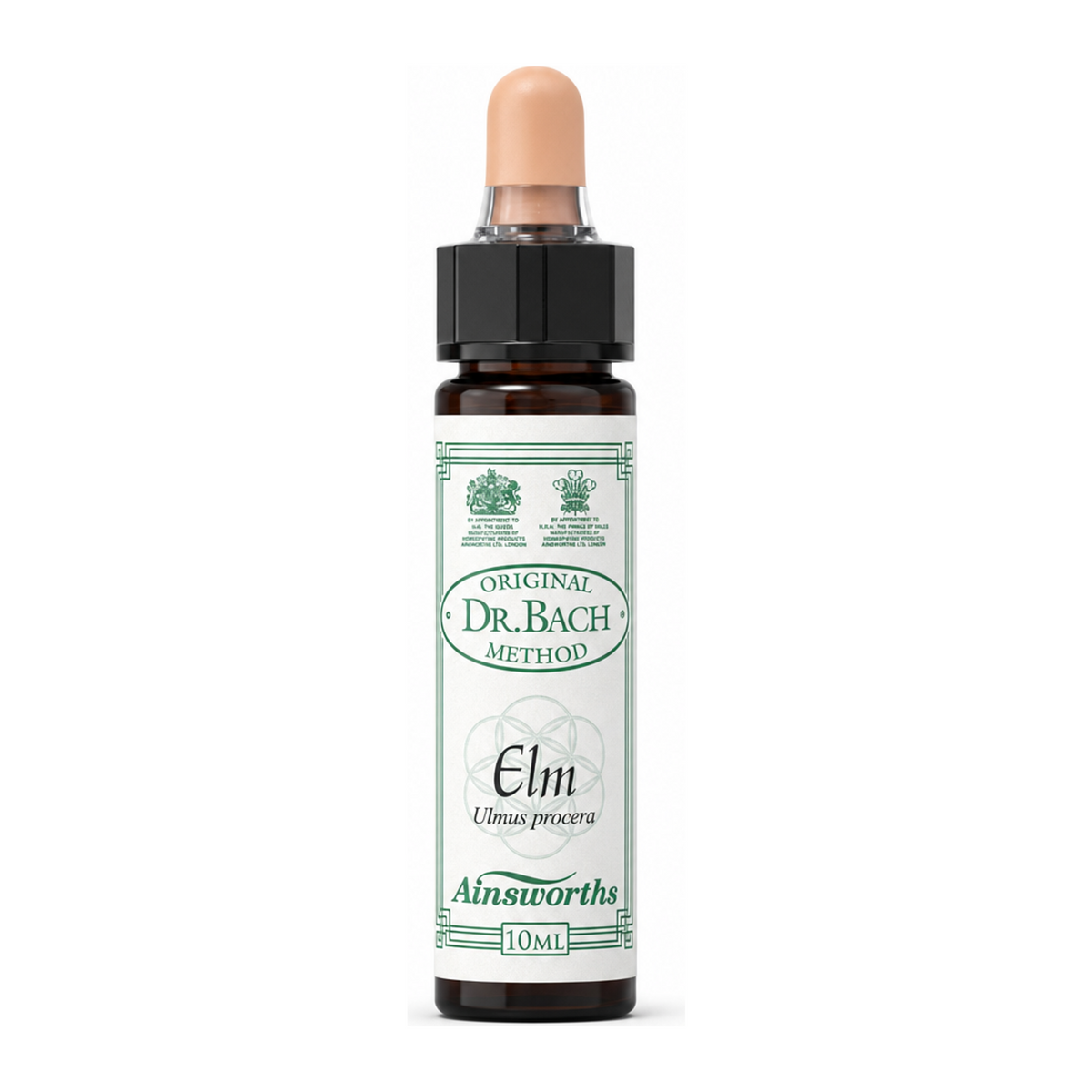 Dr. Bach Elm Flower Remedy by Ainsworths Natural Remedies — front view showing product label and branding, studio product photo on white background