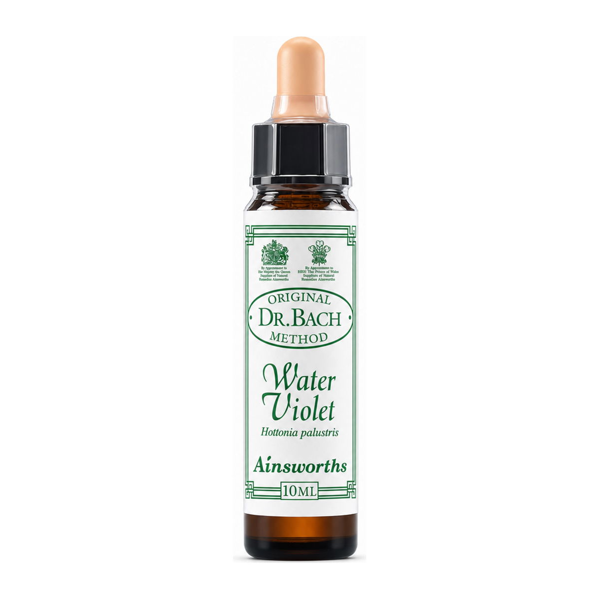 Dr Bach Water Violet Bach Flower Remedy by Ainsworths Natural Remedies — front view showing product label and branding, studio product photo on white background