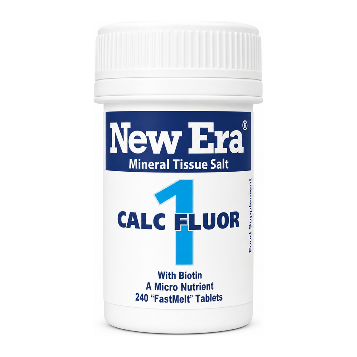 New Era No.1 Calc Fluor 240 tabs by New Era Natural Remedies — front view showing product label and branding, studio product photo on white background