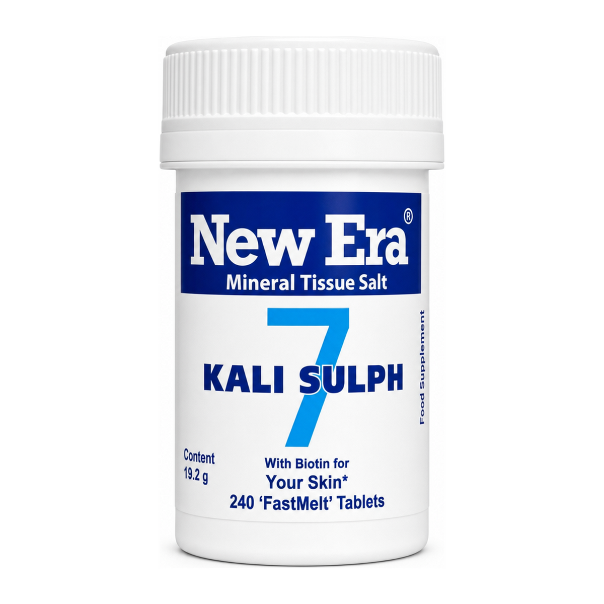 New Era No.7 Kali. Sulph. for skin. 240 tabs by New Era Natural Remedies — front view showing product label and branding, studio product photo on white background