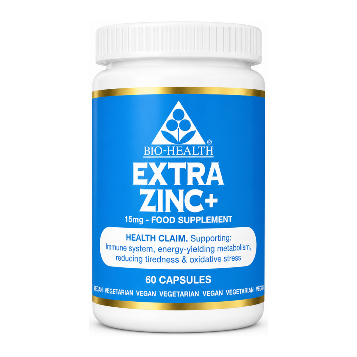 Bio Health Extra Zinc Plus Capsules by Bio-Health Natural Remedies — front view showing product label and branding, studio product photo on white background