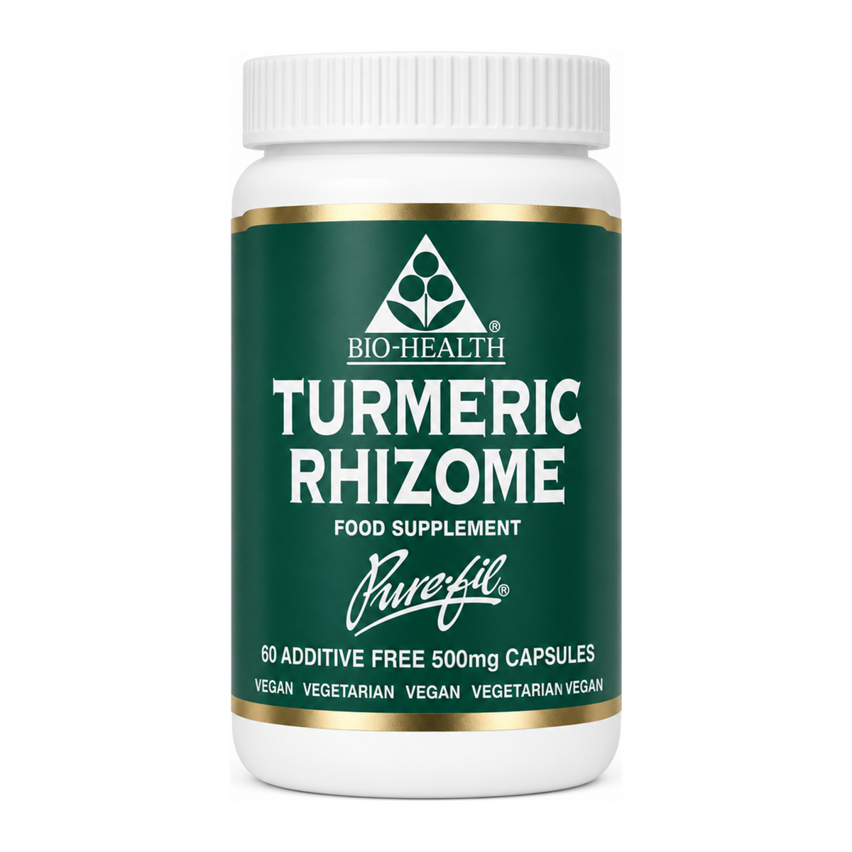 Bio Health Turmeric Rhizome Capsules by Bio-Health Natural Remedies — front view showing product label and branding, studio product photo on white background