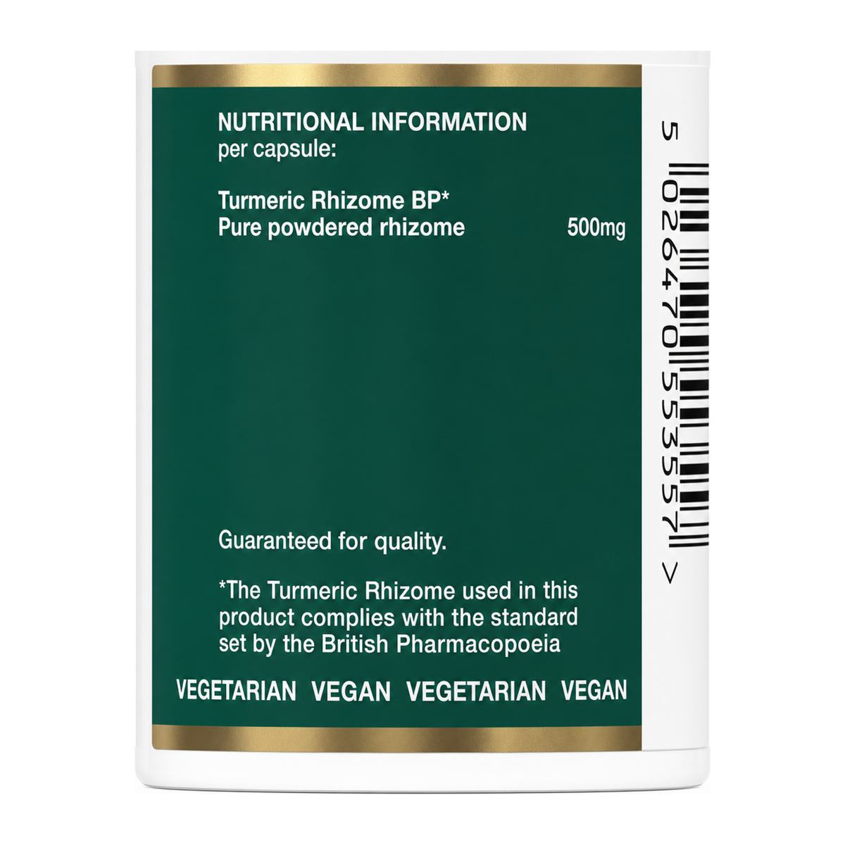 Bio Health Turmeric Rhizome Capsules by Bio-Health Natural Remedies — nutrition facts side panel, studio product photo on white background