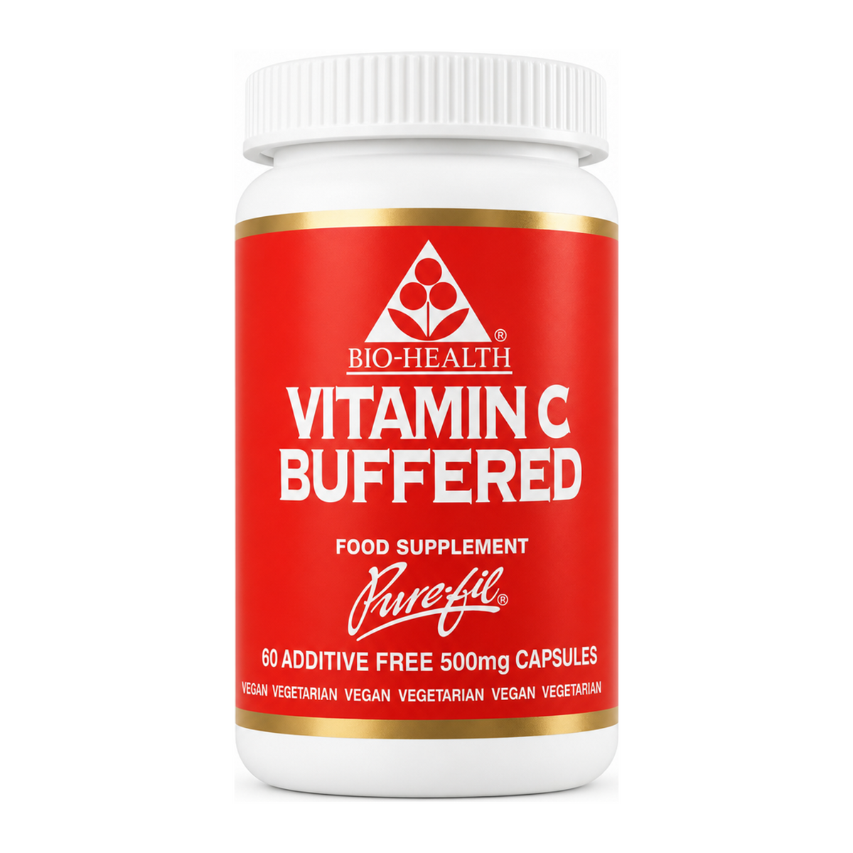 Bio Health Buffered Vitamin C 500mg Capsules by Bio-Health Natural Remedies — front view showing product label and branding, studio product photo on white background