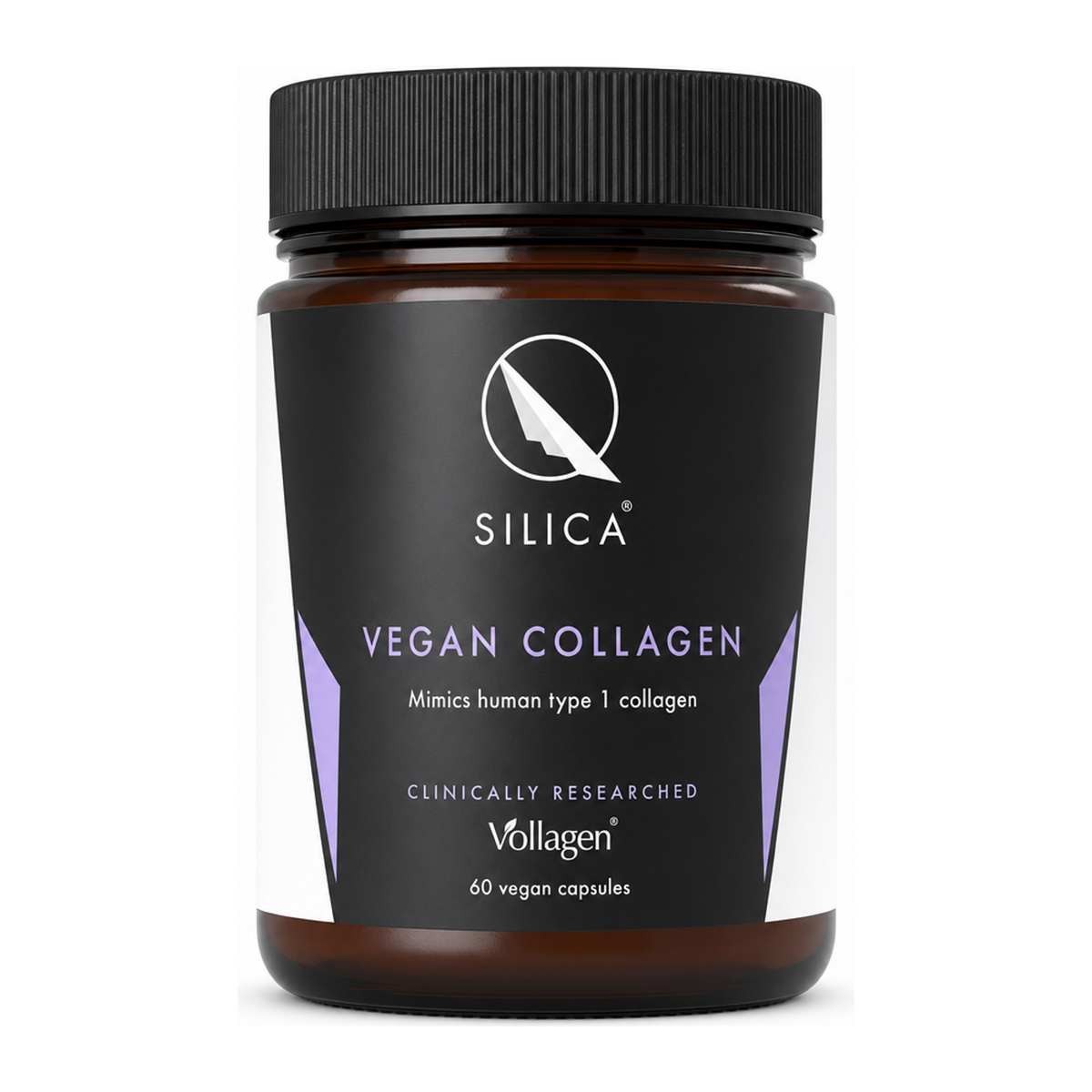 QSilica Vegan Collagen 60 vcaps by Qsilica — front view showing product label and branding, studio product photo on white background