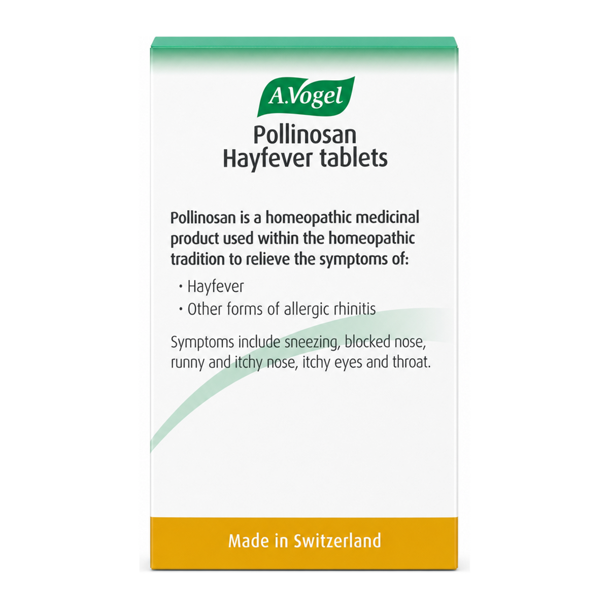 A.Vogel Pollinosan Tablets THR by A.Vogel Natural Remedies — back view showing ingredients and product details, studio product photo on white background