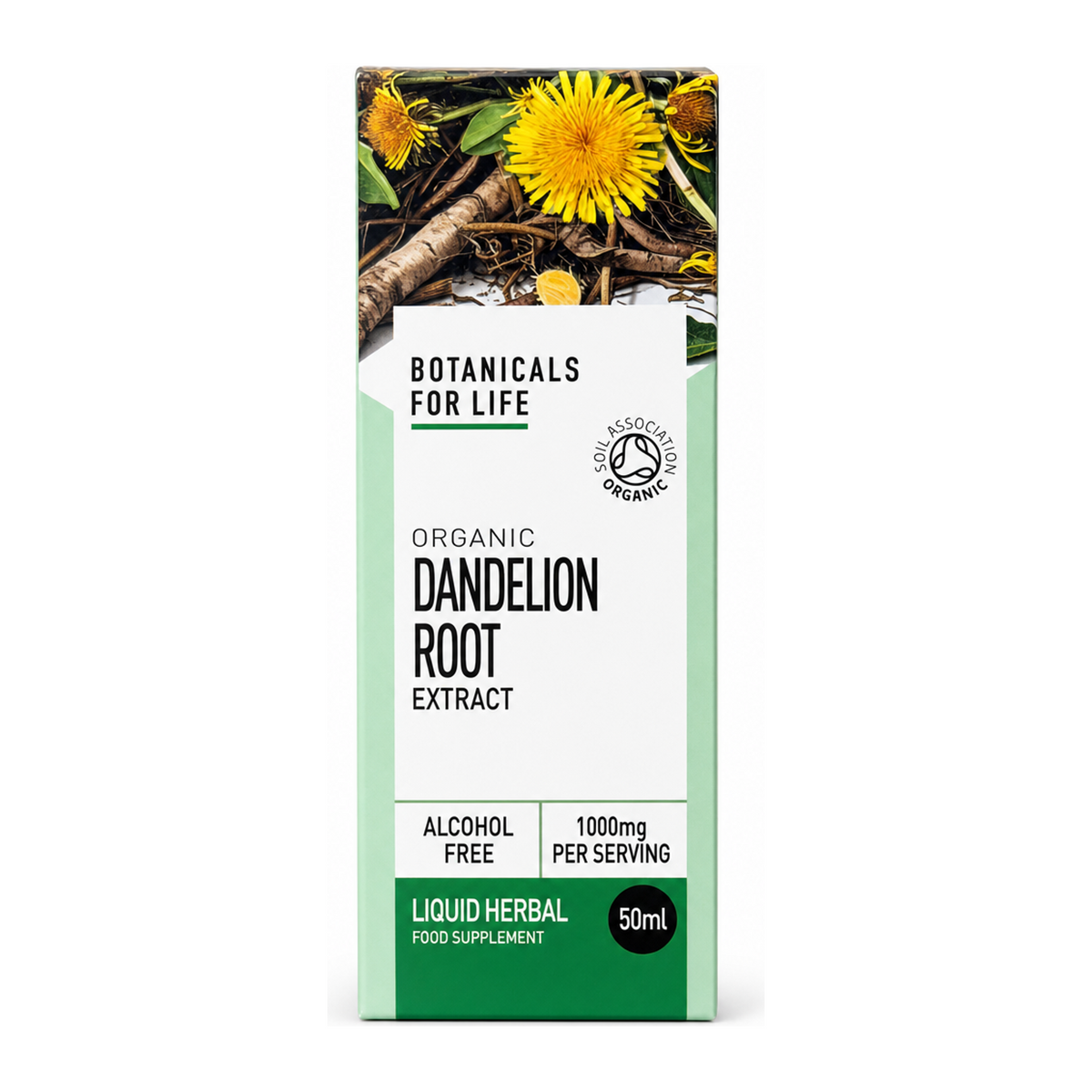 Botanicals For Life Organic Dandelion Root Extract by Botanicals For Life Natural Remedies — front view showing product label and branding, studio product photo on white background