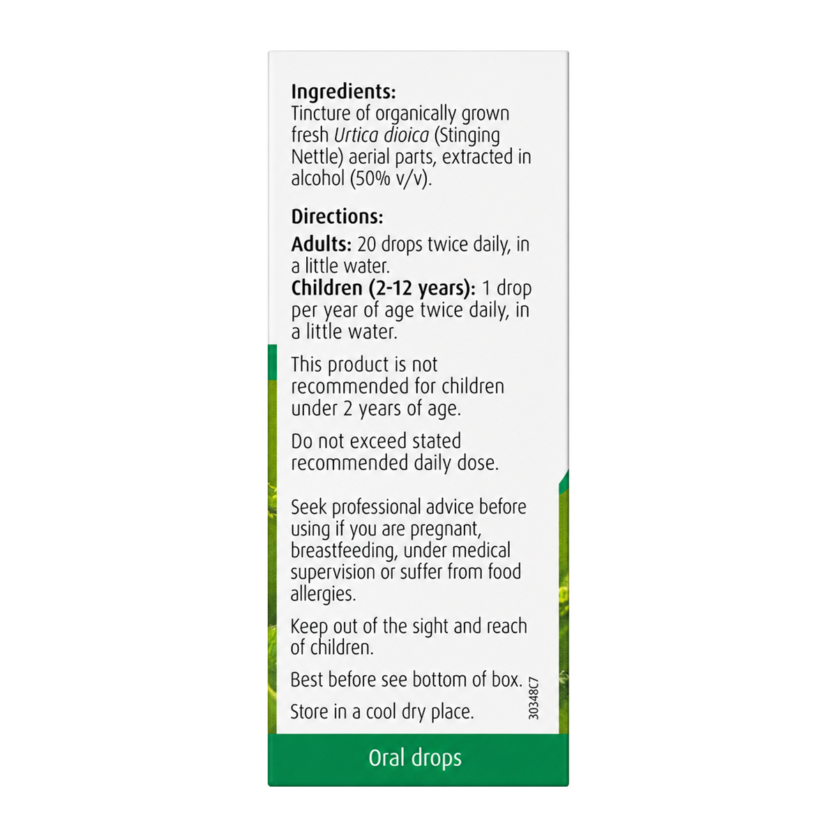 A.Vogel Stinging Nettle by A.Vogel Natural Remedies — ingredients side panel, studio product photo on white background