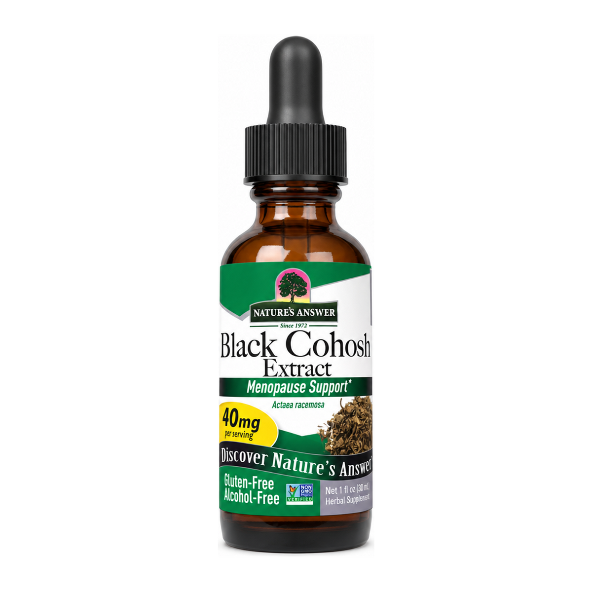 NATURE'S ANSWER Black Cohosh Root 30ml AF by Nature's Answer Vitamin & Mineral Supplements — front view showing product label and branding, studio product photo on white background