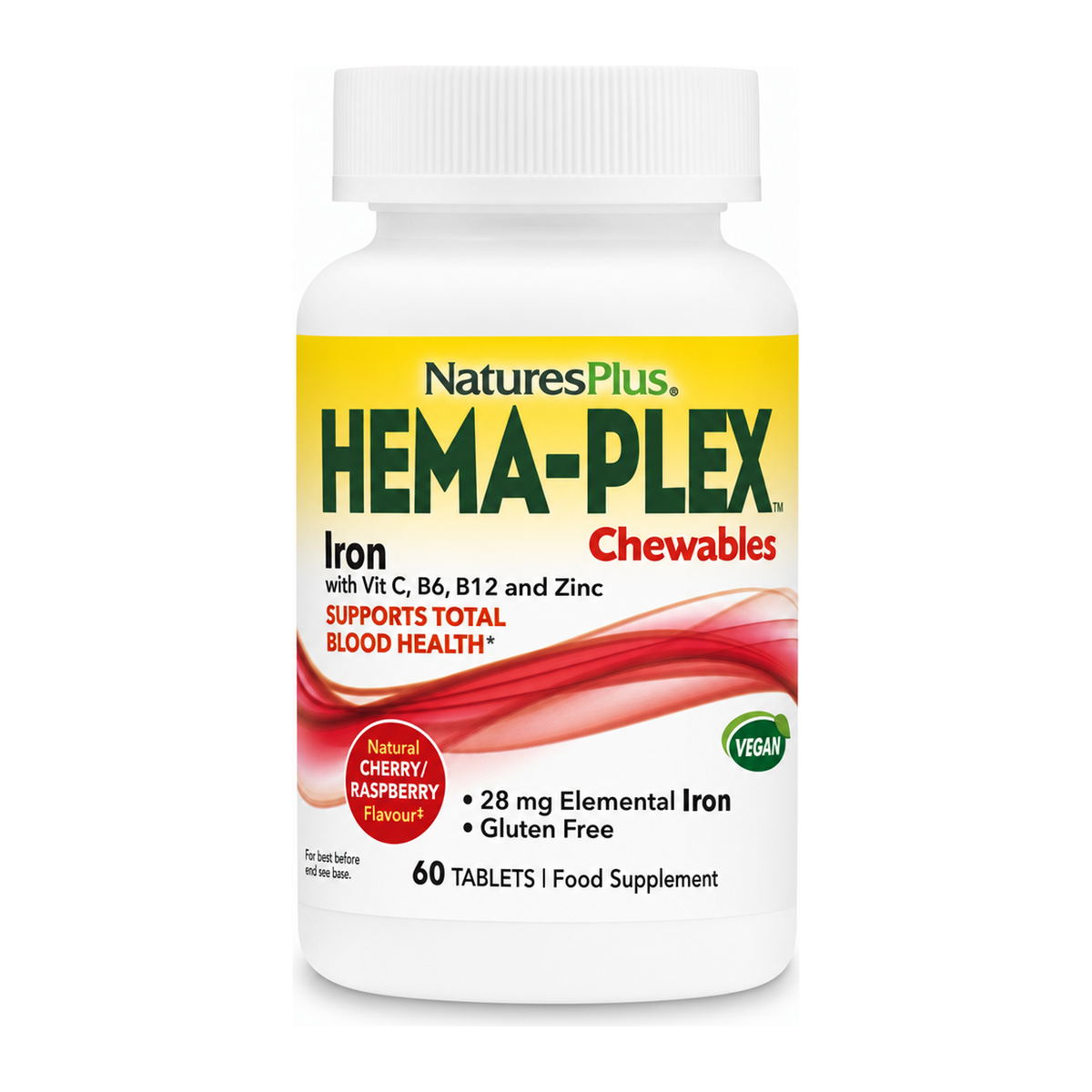 Natures Plus Hema-Plex Chewables Chelated Iron by NaturesPlus Natural Remedies — front view showing product label and branding, studio product photo on white background