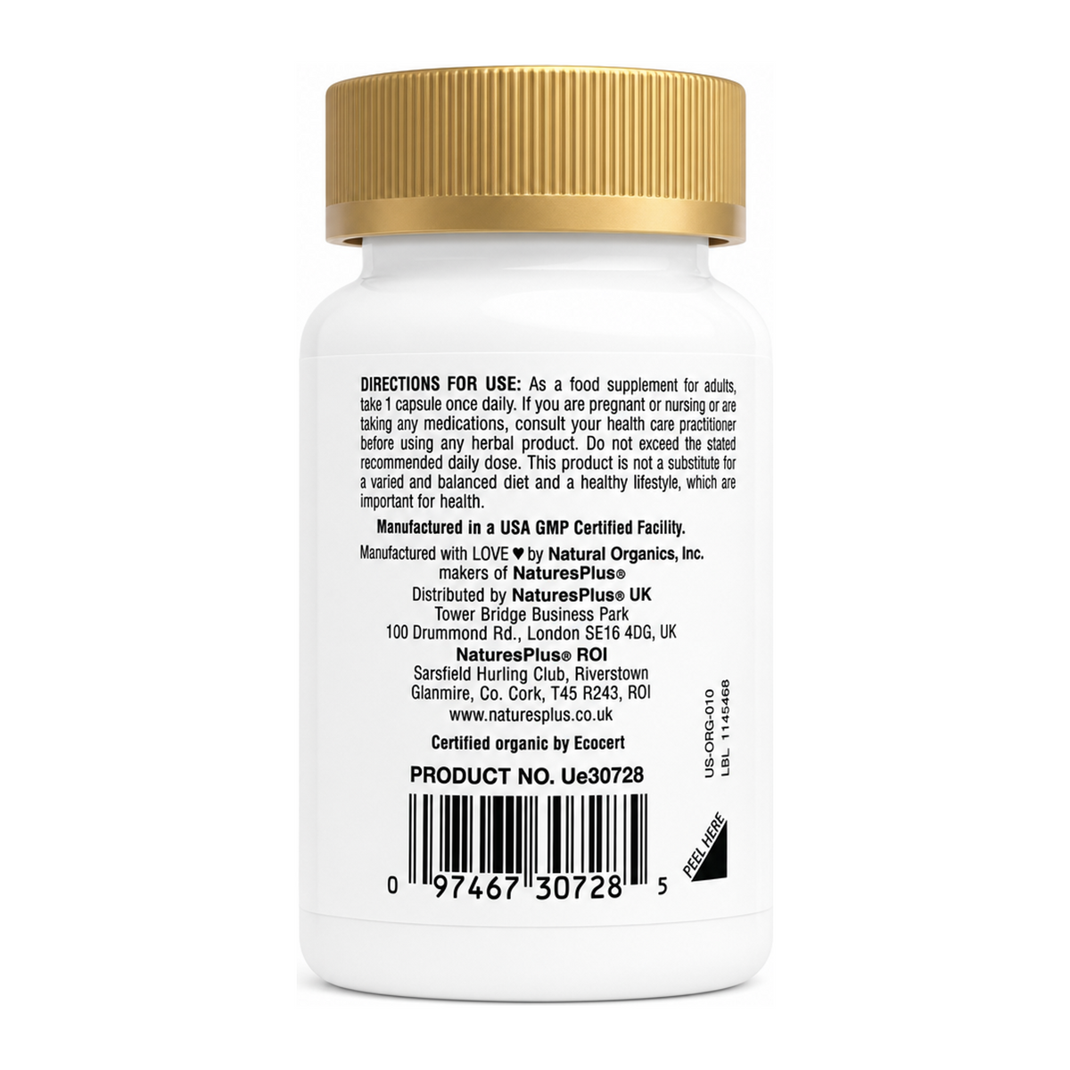 Natures Plus SOL Garden Vit D3 2500 IU by NaturesPlus Natural Remedies — back view showing ingredients and product details, studio product photo on white background