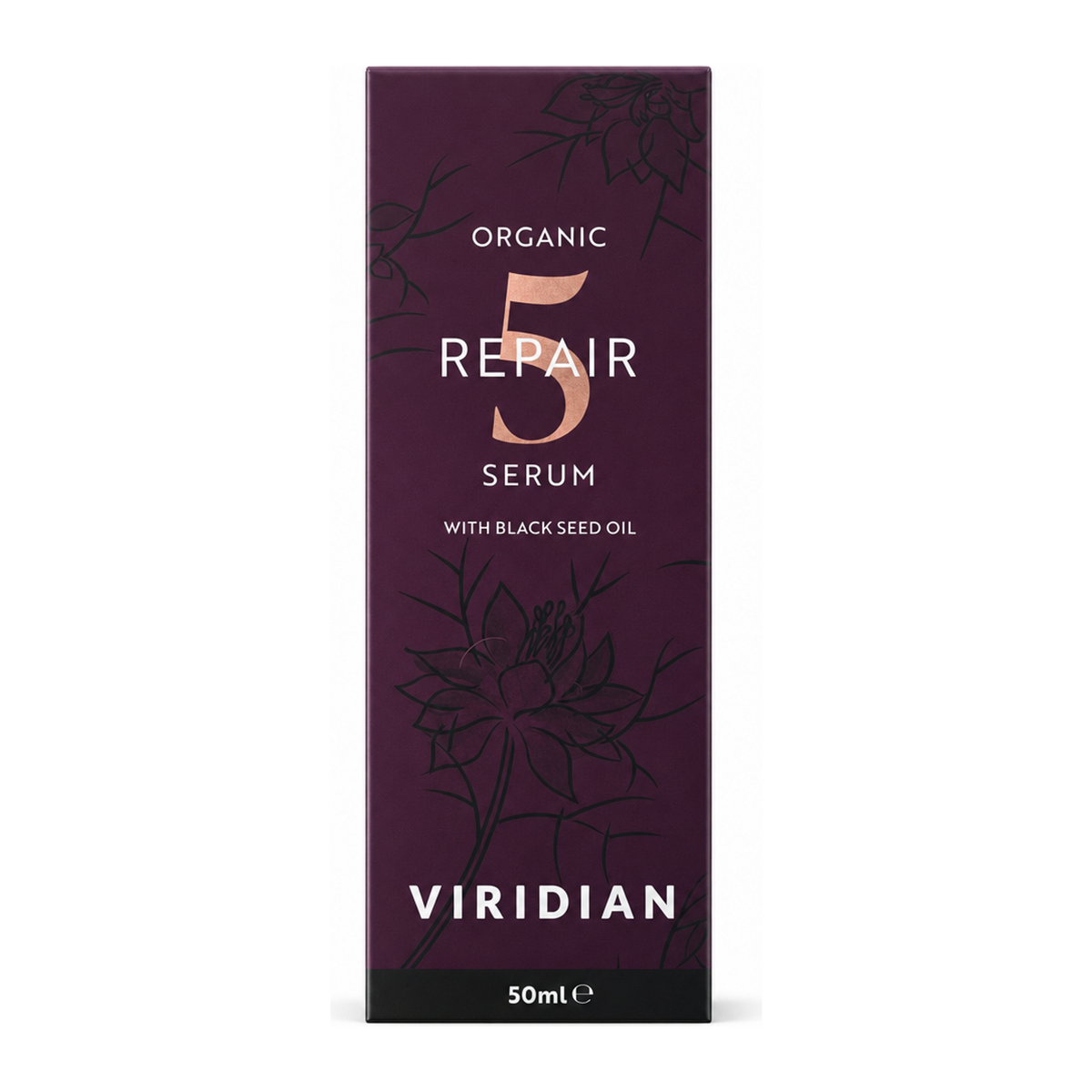 Viridian Organic Repair 5 Serum by Viridian Natural Beauty — front view showing product label and branding, studio product photo on white background