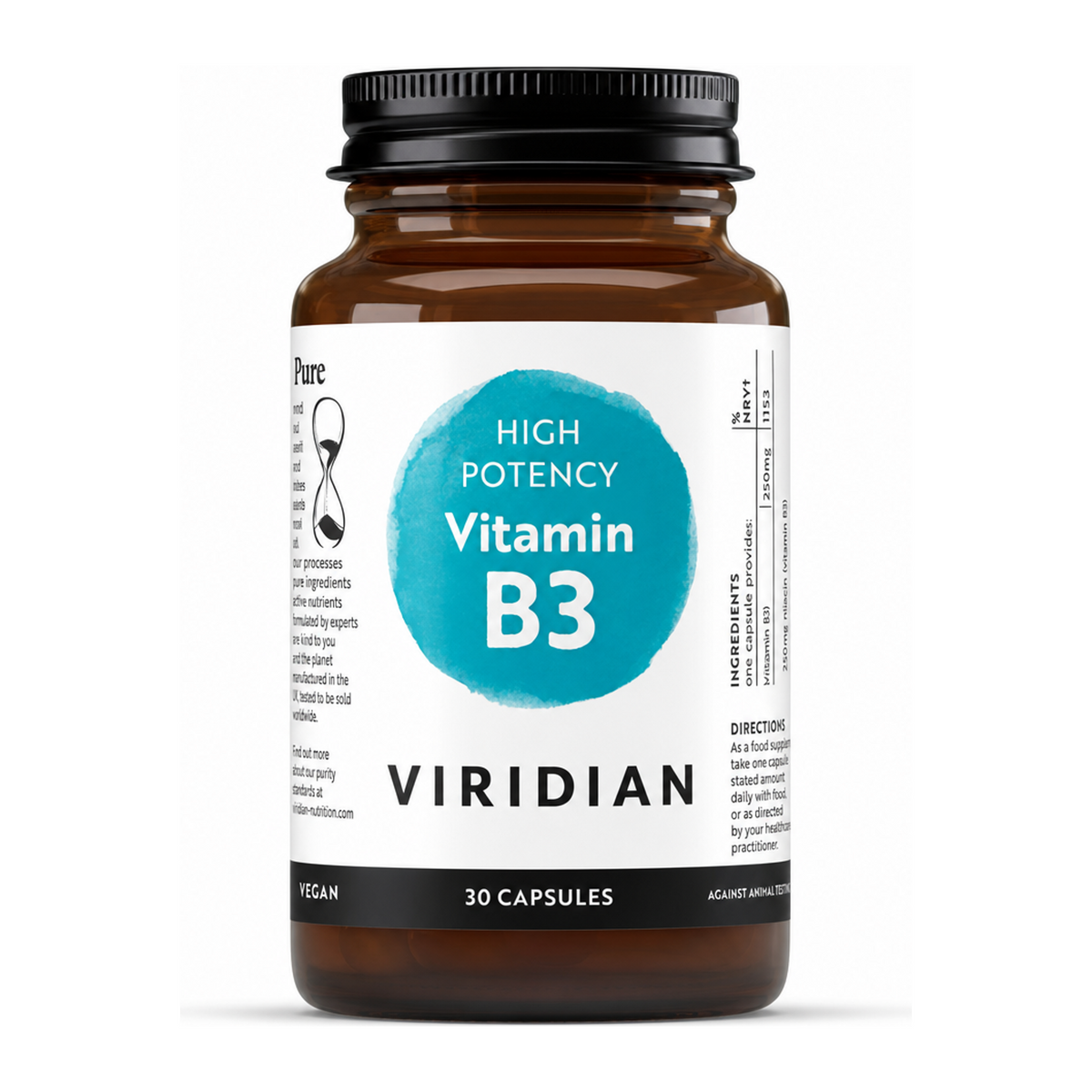 Viridian High Potency Vitamin B3 by Viridian Natural Remedies — front view showing product label and branding, studio product photo on white background
