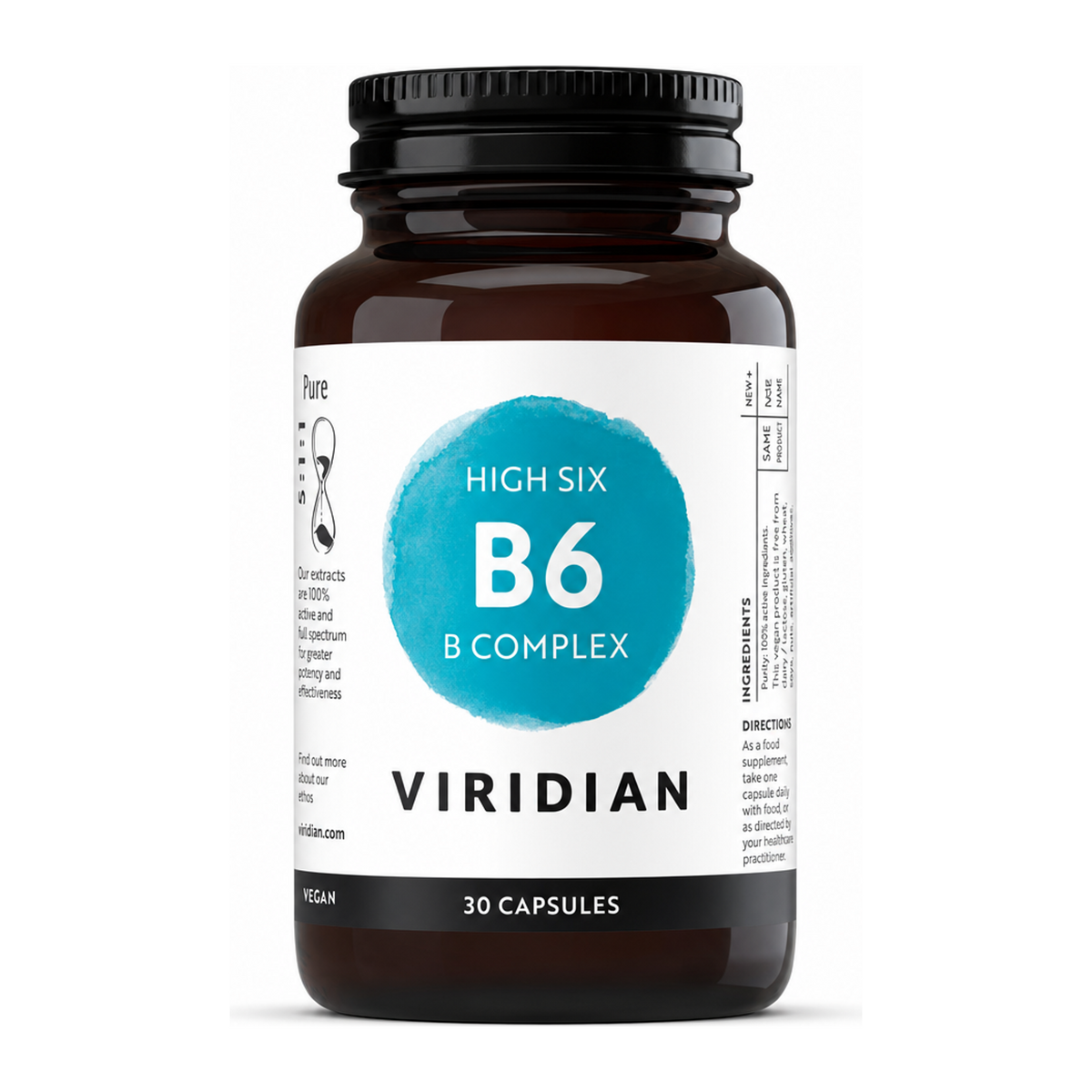 Viridian High Six B6 B-Complex by Viridian Natural Remedies — front view showing product label and branding, studio product photo on white background