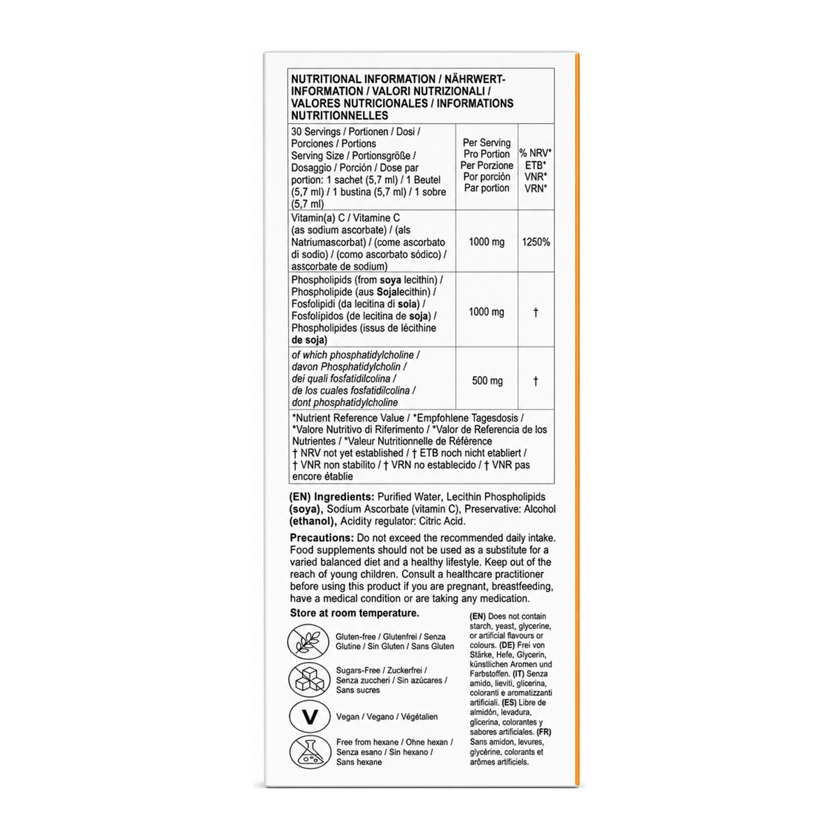 Altrient Liposomal Vitamin C by Altrient Natural Remedies — back view showing ingredients and product details, studio product photo on white background