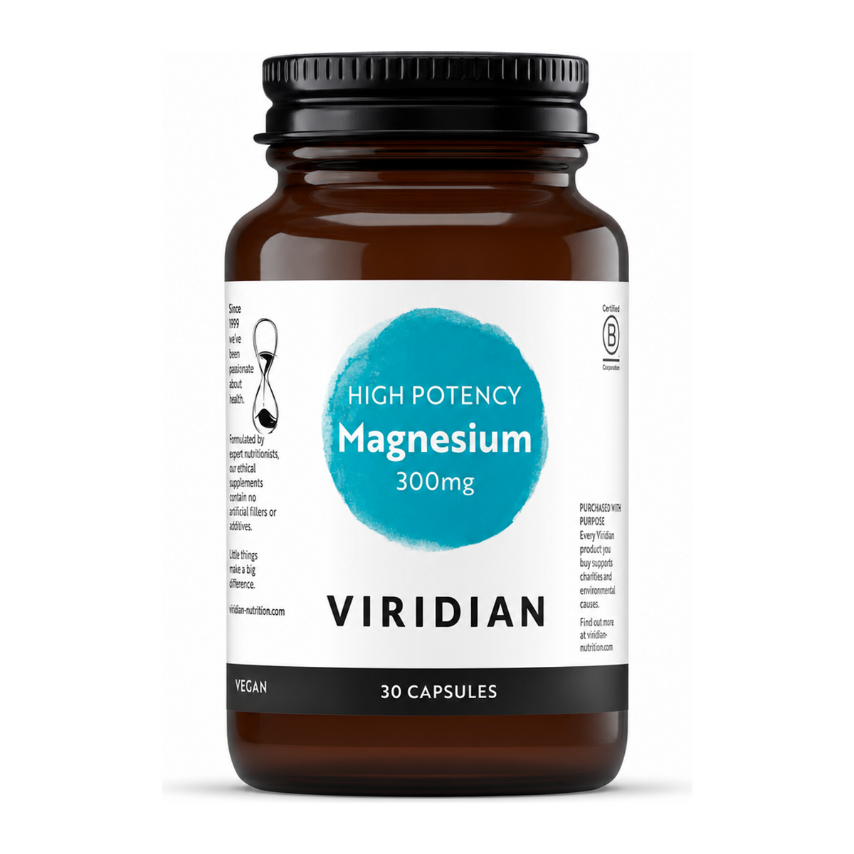 Viridian Hi-Potency Magnesium 300mg by Viridian Natural Remedies — front view showing product label and branding, studio product photo on white background