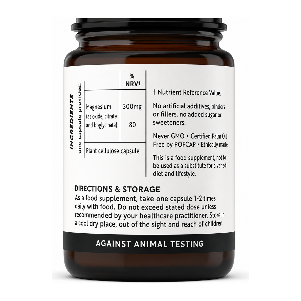 Viridian Hi-Potency Magnesium 300mg by Viridian Natural Remedies — nutrition facts side panel, studio product photo on white background