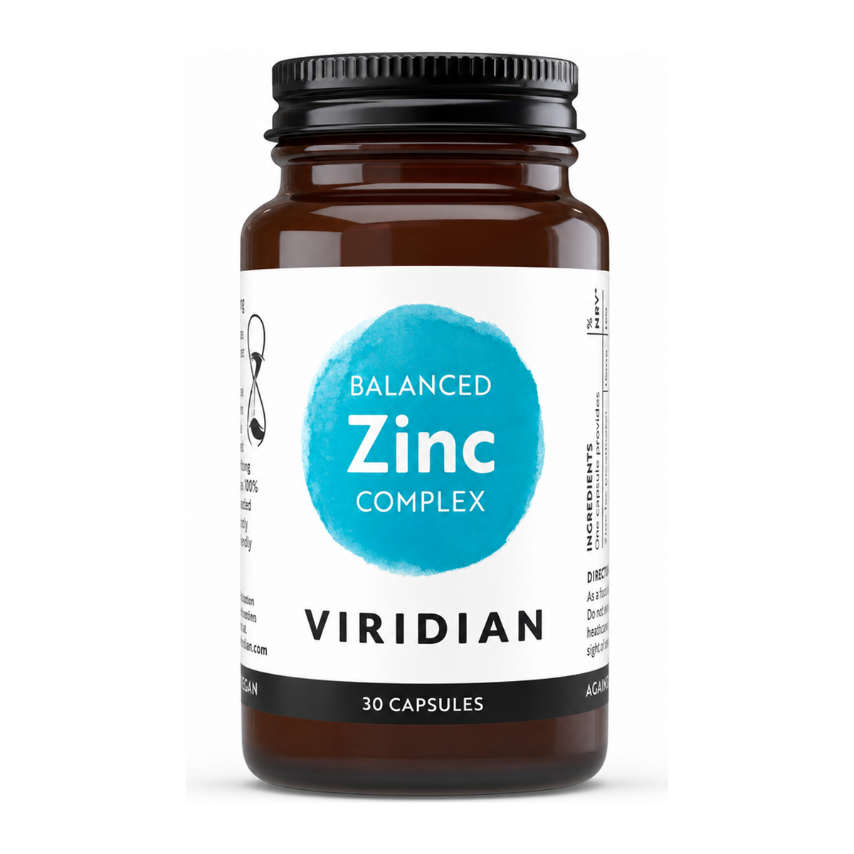 Viridian Balanced Zinc (15mg) Complex by Viridian Natural Remedies — front view showing product label and branding, studio product photo on white background