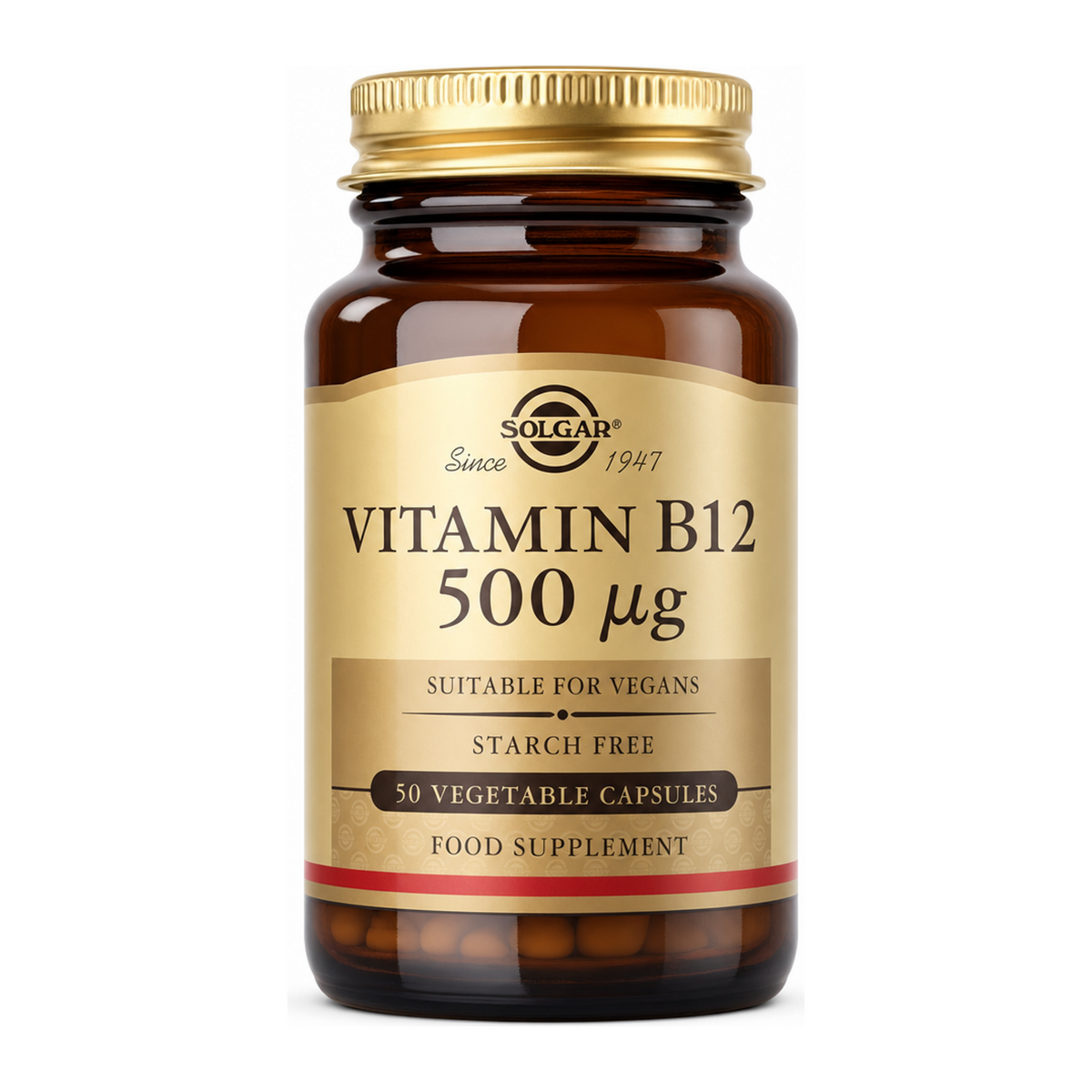 Solgar Vitamin B12 500 µg by Solgar Natural Remedies — front view showing product label and branding, studio product photo on white background