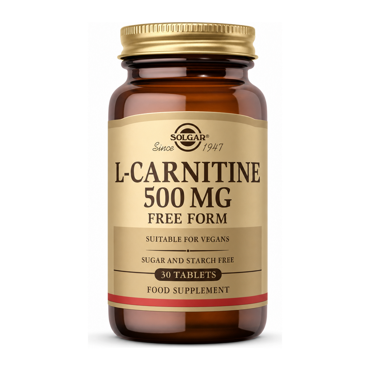Solgar L-Carnitine 500 mg by Solgar Natural Remedies — front view showing product label and branding, studio product photo on white background