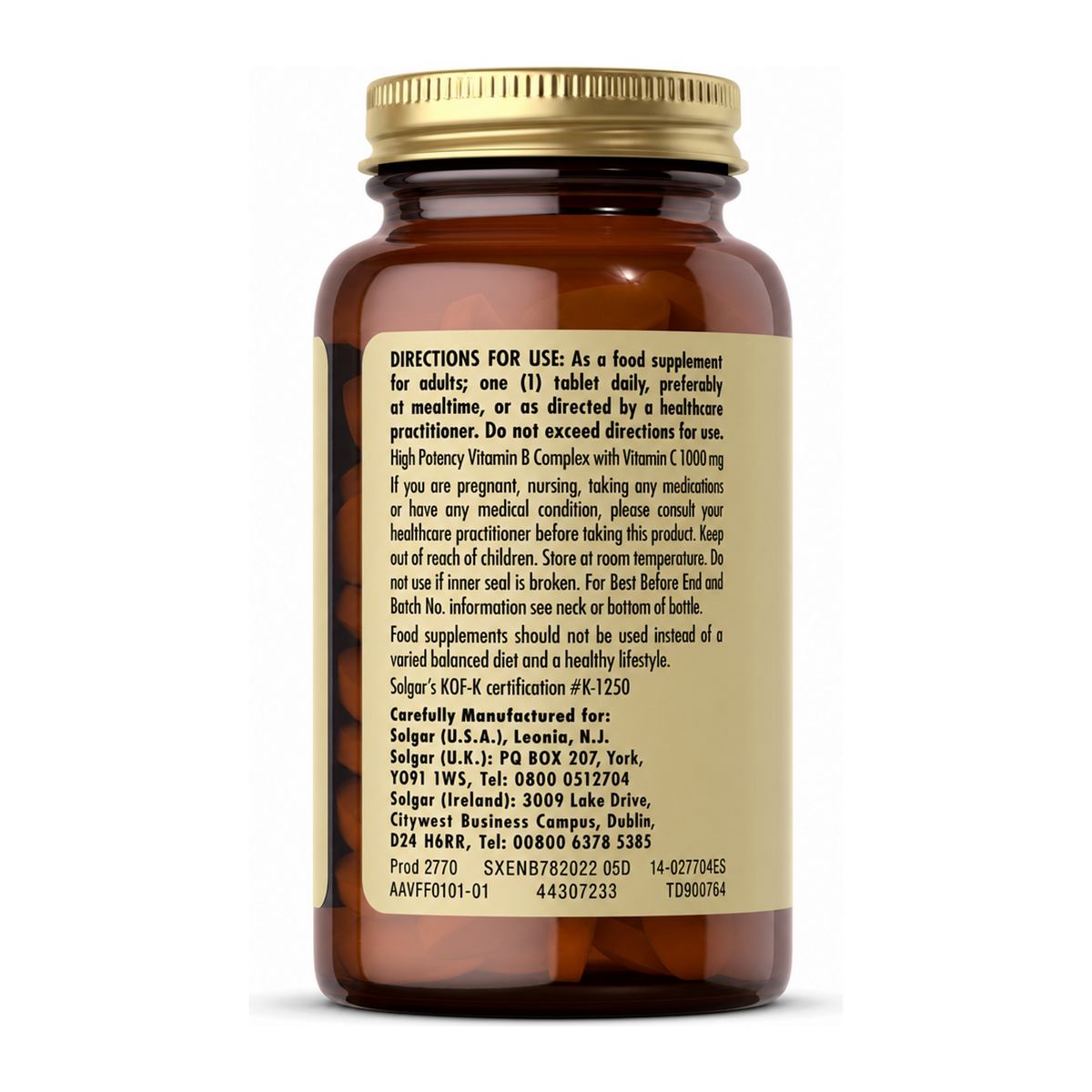 Solgar Ultimate B+C Complex by Solgar Natural Remedies — back view showing ingredients and product details, studio product photo on white background