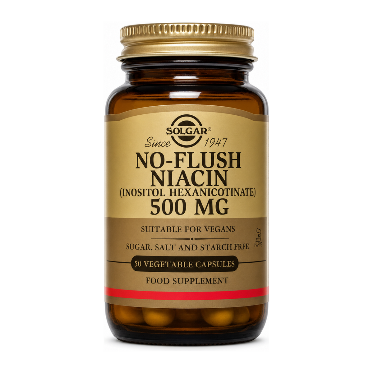 Solgar No-Flush Niacin (Inositol Hexanicotinate) 500 mg by Solgar Natural Remedies — front view showing product label and branding, studio product photo on white background