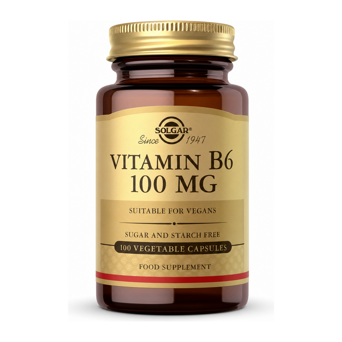 Solgar Vitamin B6 100 mg by Solgar Natural Remedies — front view showing product label and branding, studio product photo on white background