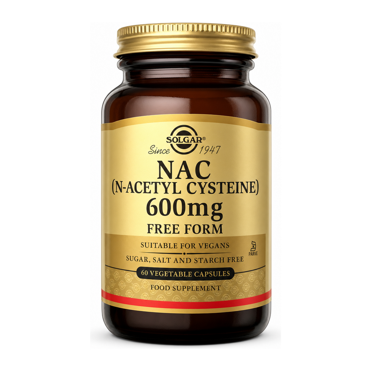 Solgar NAC (N-Acetyl Cysteine) 600 mg by Solgar Natural Remedies — front view showing product label and branding, studio product photo on white background