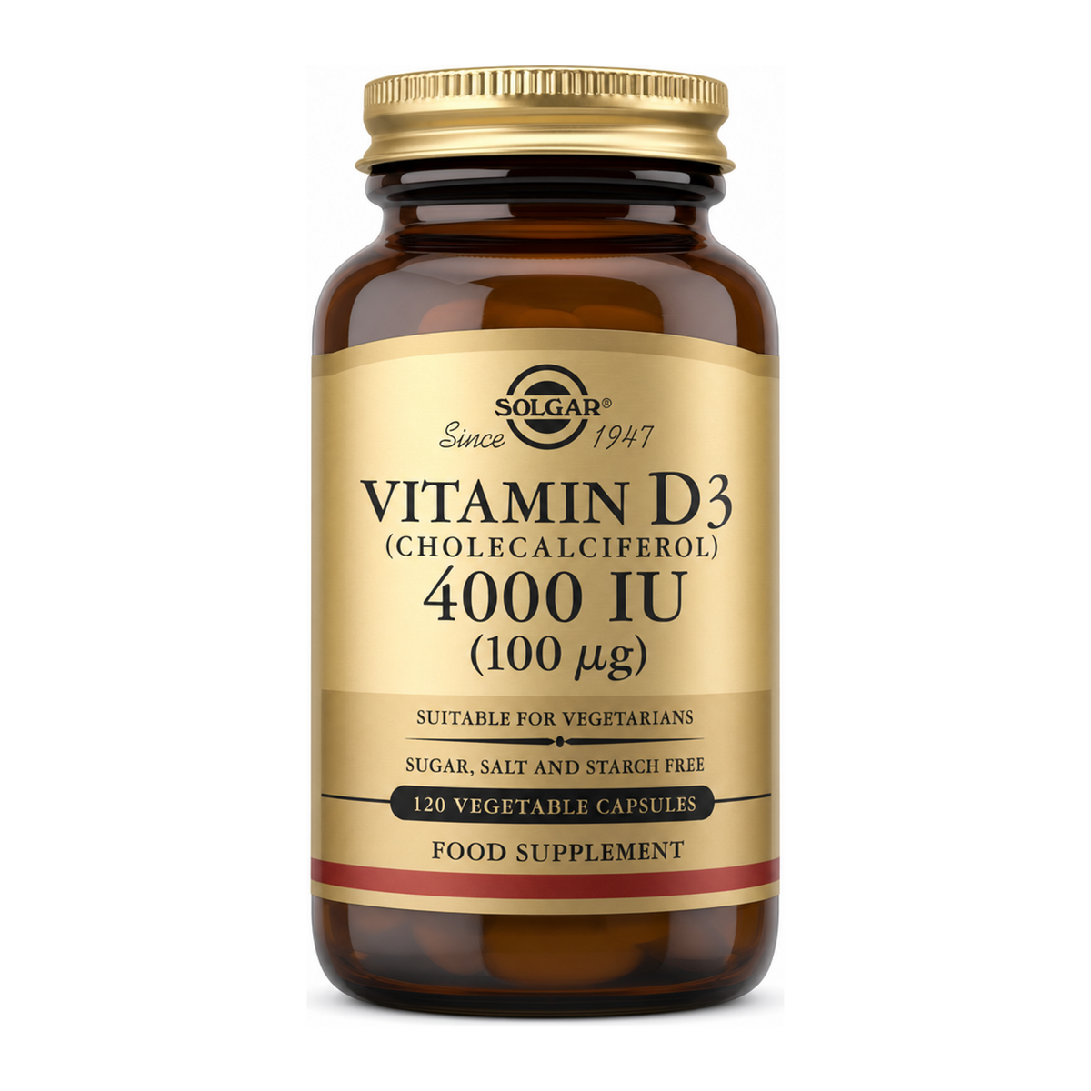 Solgar Vitamin D3 (Cholecalciferol) 4000 IU by Solgar Natural Remedies — front view showing product label and branding, studio product photo on white background