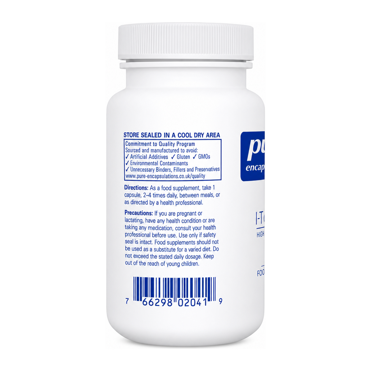 Pure Encapsulations l-Tyrosine 500mg by Pure Encapsulations Natural Remedies — back view showing ingredients and product details, studio product photo on white background