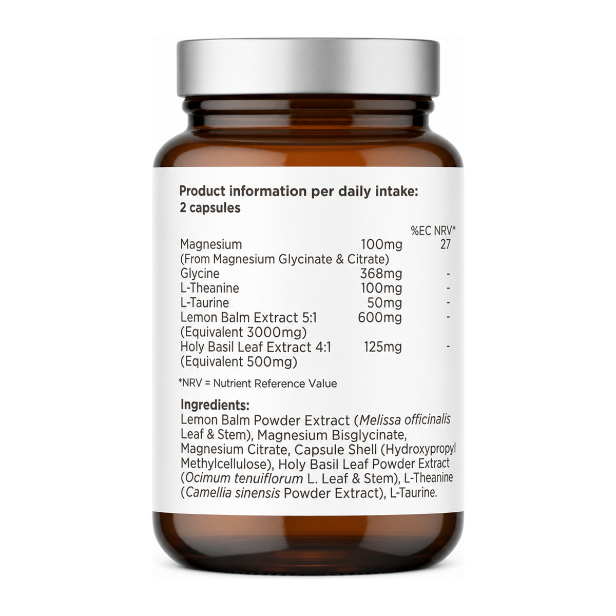 Biocare Calm Complex by BioCare Natural Remedies — nutrition facts side panel, studio product photo on white background